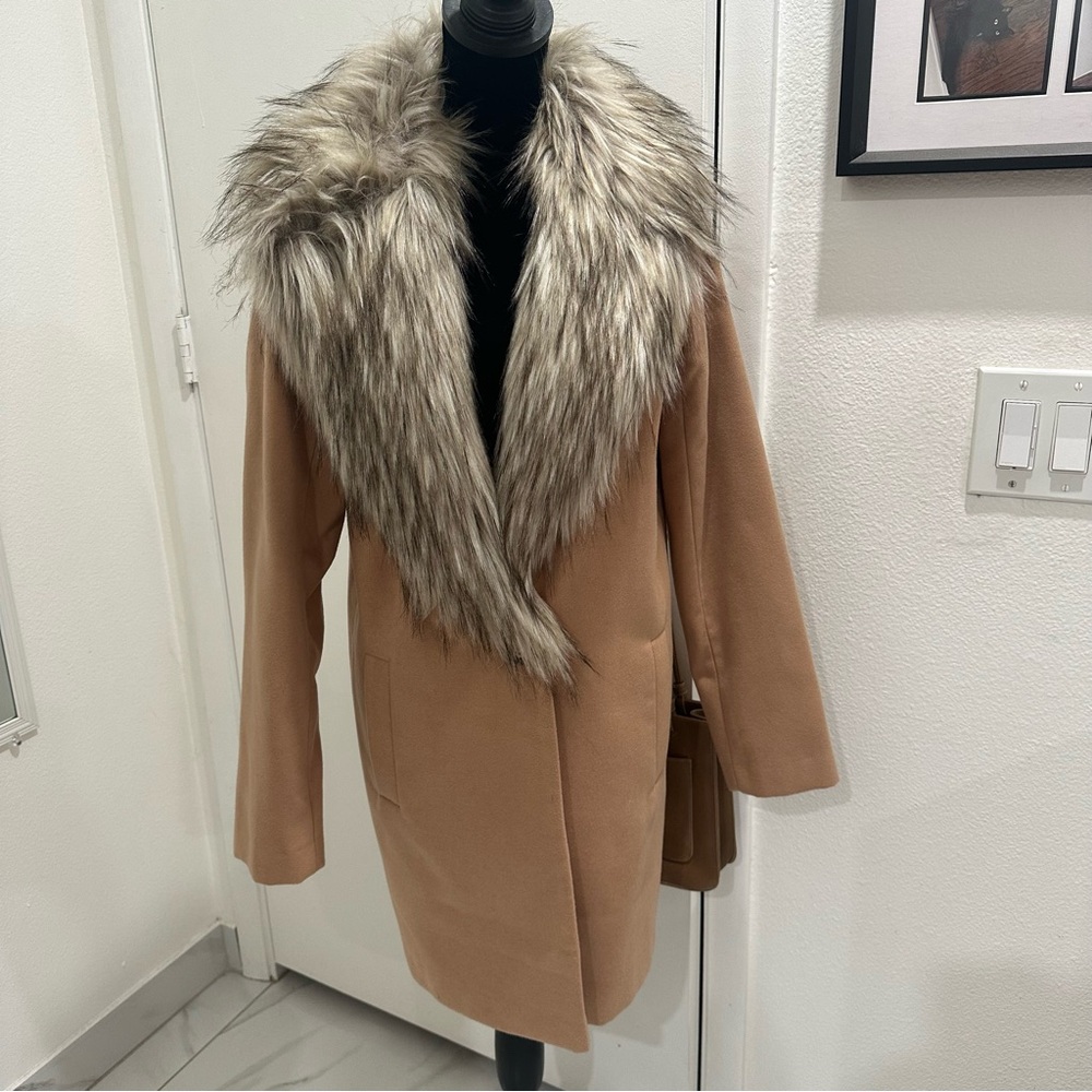 Faux Fur Collar Camel Coat
